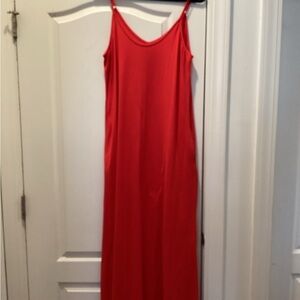 Red Maxi  Strappy Dress with Pockets